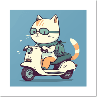 Cat riding scooter Posters and Art